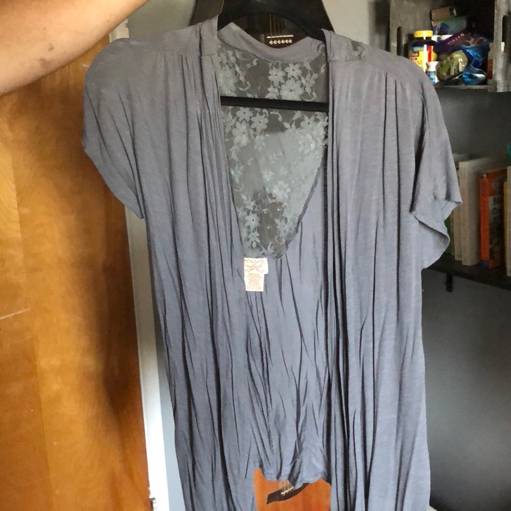 Grey with lace short sleeve cardigan